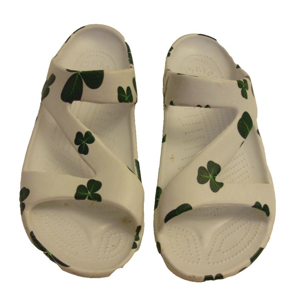 Dawgs Z Sandals White Green Shamrocks Sz. 9 40 EVA Lightweight Cushioned Women